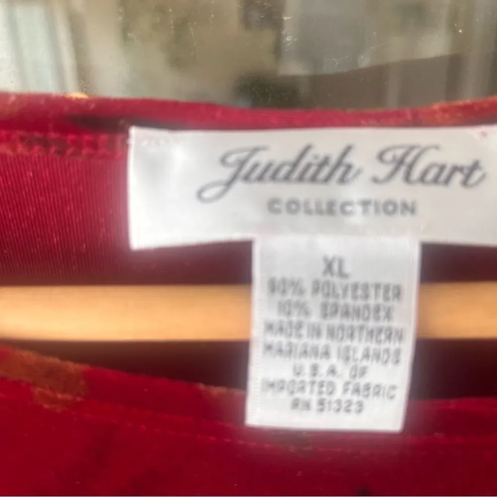 Judith Hart 2 Piece Set Embossed Velvet Skirt Top XL Red Asian Floral Print
